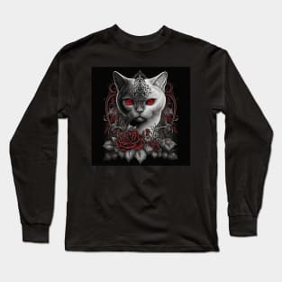 Demonic White British Shorthair Cat Long Sleeve T-Shirt